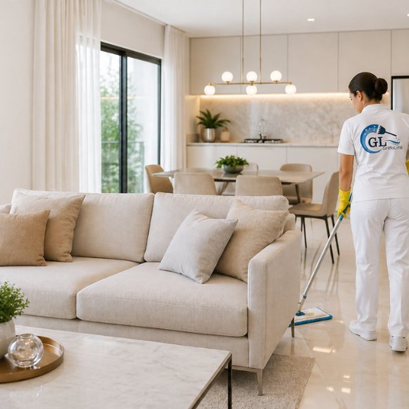 Profissional da GriffoLimp, empresa de limpeza na Serra-ES, realizando limpeza residencial em apartamento na Grande Vitória